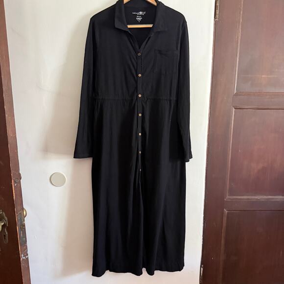 NATURAL LIFE Dresses & Skirts - NATURAL LIFE | Black Slub Jersey Button Front Relaxed Fit Shirt Dress | Large